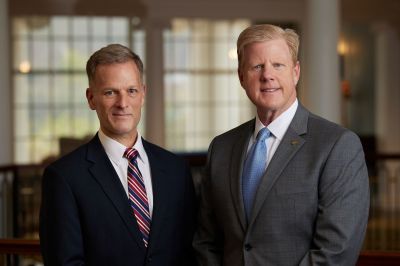 Liberty University President Dondi E. Costin (L) and Chancellor Jonathan Falwell (R)