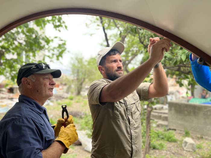 Volunteers with Texas Baptist Men construct a home for earthquake victims in Antakya, Turkey.