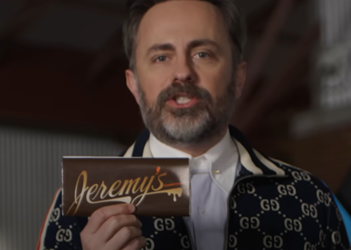 Daily Wire Co-CEO Jeremy Boreing poses with his new product Jeremy's Chocolate, which he created in response to Hershey's collaboration with a trans-identified male for International Women's Day.