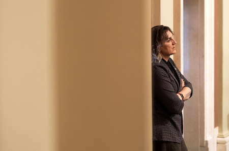 Minnesota State Representative Leigh Finke looks on during a session of the Minnesota House at the State Capitol Building in St. Paul, Minnesota, on April 19, 2023. 