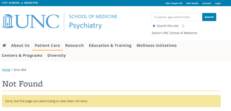 A screenshot of a page on the University of North Carolina's School of Medicine which formerly linked to a child/adolescent 'gender equality' page.