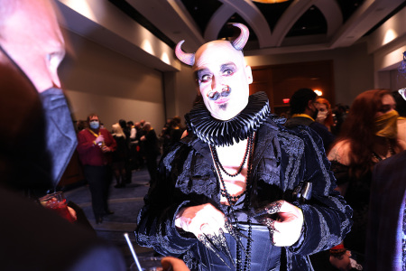 People attend a 'Satanic Ball' at SatanCon on April 28, 2023, in Boston, Massachusetts. SatanCon, which is hosted by the Satanic Temple, claims to be the largest satanic gathering in history. Numerous Christian activist groups protested outside of the sold-out event. SatanCon featured satanic rituals, entertainment, and discussion panels.