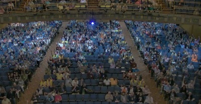 A special session of The Susquehanna Conference of The United Methodist Church votes to allow 141 congregations to disaffiliate from the regional body, May 17, 2023, in Williamsport, Pennsylvania.