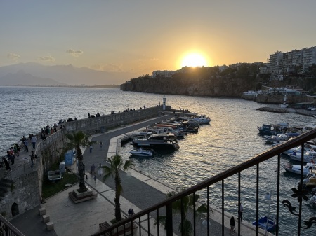 The observation deck and yacht harbor in Old Town in the City Center of Antalya, the tourism capital of Turkey.