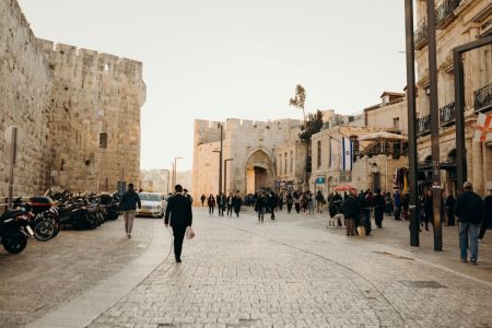 Beautiful sunset at the Jaffa Gate, Old City, Jerusalem. 