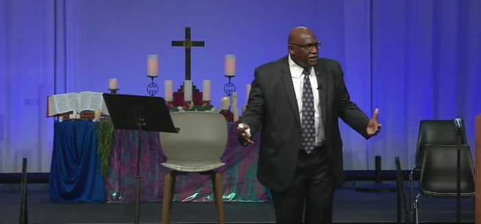 Bishop Gregory Palmer of The West Ohio Conference of The United Methodist Church gives the episcopal address at the annual conference gathering in Dayton, Ohio, on Friday, June 2, 2023. 