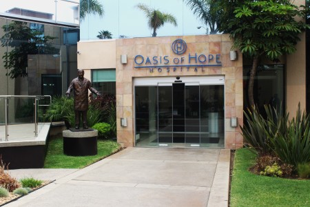 The entrance of the Oasis of Hope Hospital in Tijuana, Mexico.