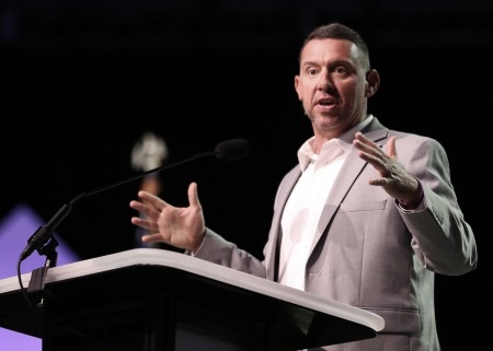 Todd Unzicker, executive director and treasurer of the Baptist State Convention of North Carolina, gives the convention sermon during the morning session of the SBC annual meeting June 14 in New Orleans.