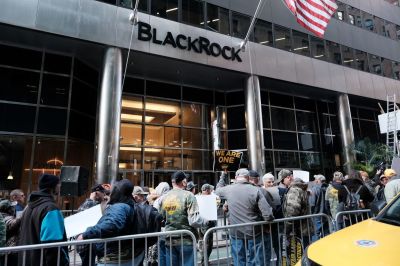 Hundreds of members of the United Mine Workers of America (UMWA) march to the Manhattan headquarters of BlackRock, the largest shareholder in the mining company Warrior Met Coal on November 04, 2021 in New York City. The miners and their supporters held a rally outside of BlackRock in support of over 1,100 UMWA members have been on strike for seven months at Warrior Met Coal over demands for better pay and benefits. 