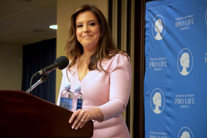 Rep. Elise Stefanik, R-N.Y., speaks at the National Press Club in Washington, D.C., on June 20, 2023.