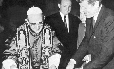 John F. Kennedy and Pope Paul VI together in a meeting held on July 2, 1963. 