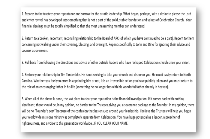 A portion of an extortionate email that Celebration Church founder Stovall Weems alleges was sent to him on January 17, 2022, by, Larry Stockstill, an overseer and Apostolic Elder of Church of the Highlands and Chris Hodges' personal pastor.