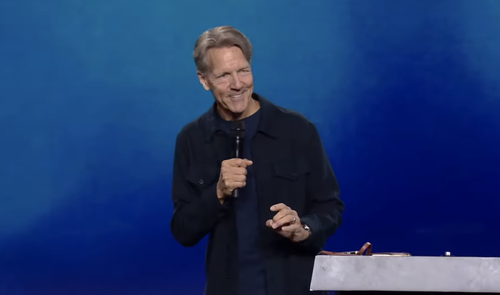 Pastor Skip Heitzig of Calvary Church in Albuquerque, New Mexico, preaches at Harvest Bible Fellowship in Riverside, California, July 23, 2023. 