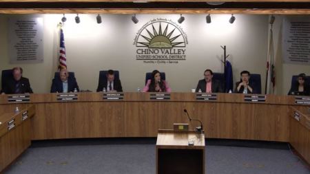 A screenshot of a CVUSD board meeting in April 2023.