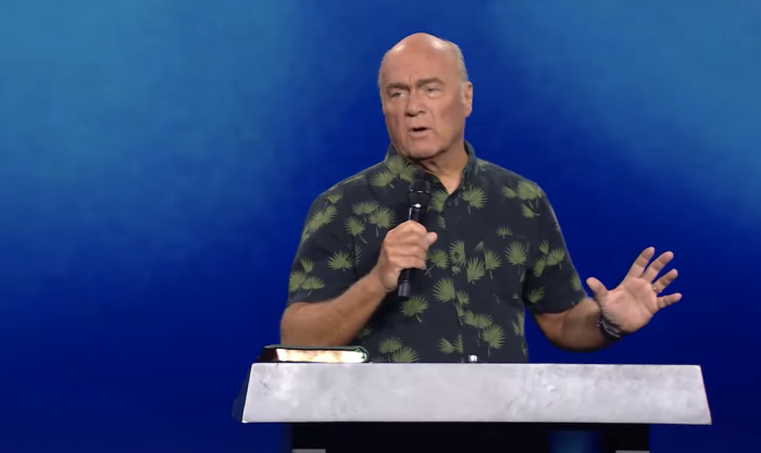 Pastor Greg Laurie of Harvest Christian Fellowship of California preaches a sermon on Aug. 1, 2023.