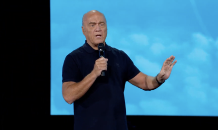 Pastor Greg Laurie preaches at Harvest Christian Fellowship in Riverside, California, Aug. 6, 2023. 