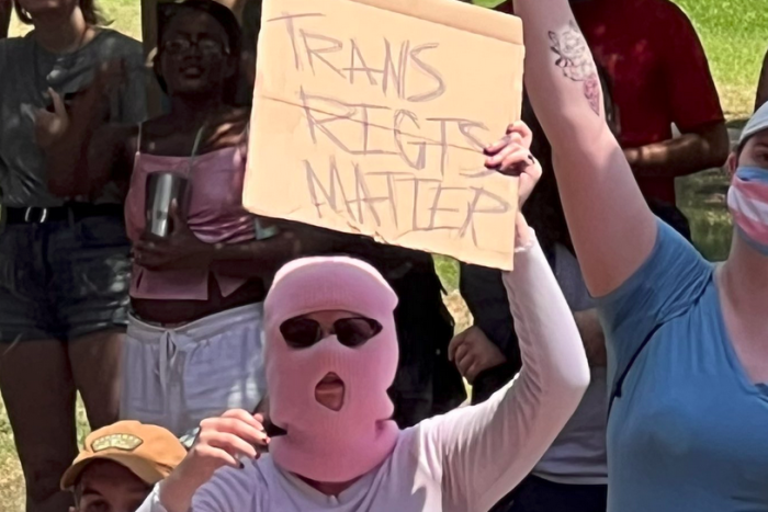 A protester at the Denton event in Texas.