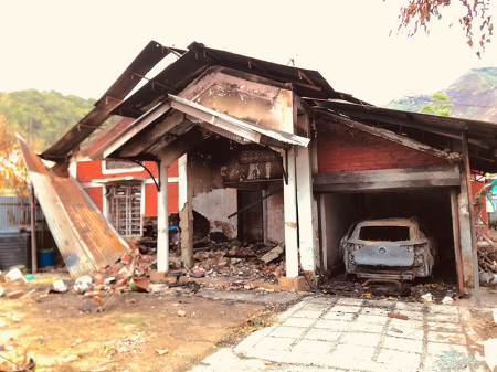 The burnt house of a Kuki-Zo Christian family in Imphal, Manipur.