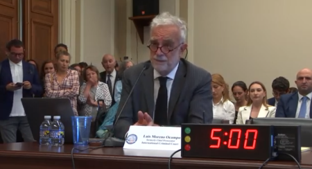 Former International Criminal Court prosecutor Luis Moreno Ocampo testifes during a hearing before the Tom Lantos Human Rights Commission in Washington, D.C., on Sept. 6, 2023. 