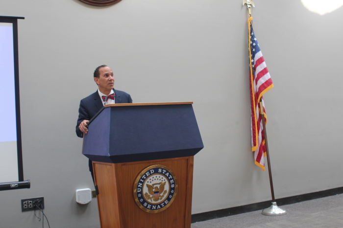 Rev. Dean Nelson, vice president of government relations at Human Coalition, speaks to a crowd on Sept. 12. 2023, at the Hart Senate Office Building in Washington, D.C.