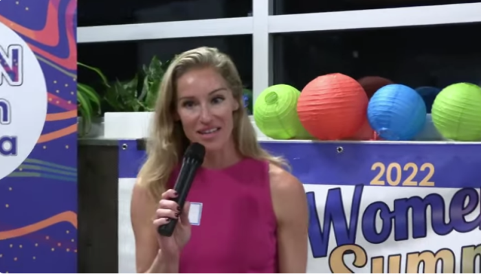 Susanna Gibson, Democratic candidate for Virginia House of Delegates District 57 speaks to attendees at the 2022 Women's Summit hosted by Network NOVA at Smartmouth Brewing Pilot House in Virginia Beach. 