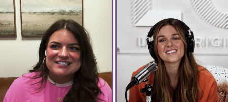 Christian singer and worship leader Anna Golden (L) speaks on an episode of Sadie Robertson Huff's (R) 'Whoa That's Good' podcast on Sept. 21, 2023.