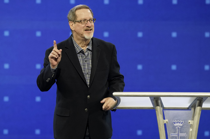 Lee Strobel speaks at the Biblical Worldview Conference at Prestonwood Church in Plano, Texas, September 24, 2023. 