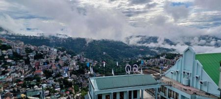 Clouds hover over the city of Aizawl in the Indian state of Mizoram. 