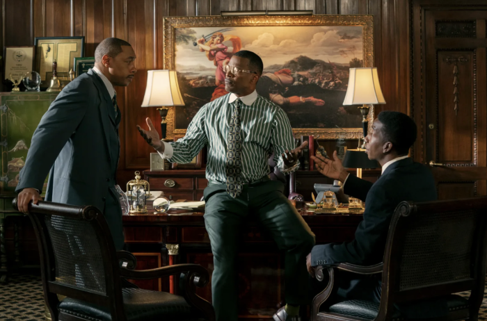 Dorian Missick as Reggie Douglas, Jamie Foxx as WIllie Gary, and Mamoudou Athie as Hal Dockins in 'The Burial.'