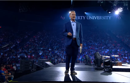 Liberty University President Dondi E. Costin speaks at a convocation service on August 23, 2023 in Lynchburg, Virginia. 