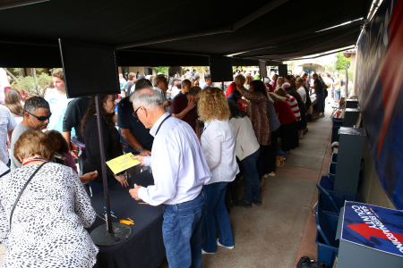 Churchgoers drop off their ballots at Calvary Chapel Chino Hills in Chino, California.