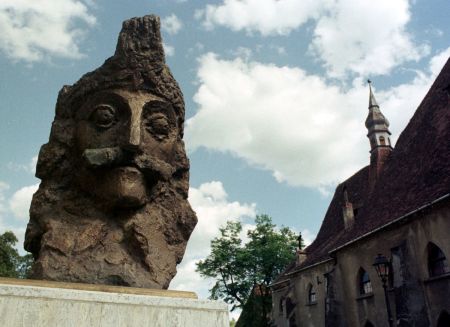 A bust of Vlad Dracula 'The Impaler' Tepes sits May 10, 2001 in the center of Sighisoara, Romania. Located in the heart of Transylvania, Sighisoara was the birthplace of the Romanian military hero. 