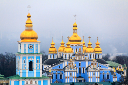 St. Michael's Golden-Domed Monastery is a functioning monastery in Kiev, the capital of Ukraine. Originally built in the Middle Ages, the monastery comprises the Cathedral itself, the Refectory of St. John the Divine, built in 1713 and the monastery's bell tower, which was added circa 1716-1719. The original cathedral was demolished under the Stalin regime in the 1930s, but was reconstructed and opened in 1999 following Ukrainian independence in 1991.