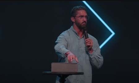 Pastor Steven Flockhart seen preaching a sermon at 901 Church of Millington, Tennessee, in October 2023. 