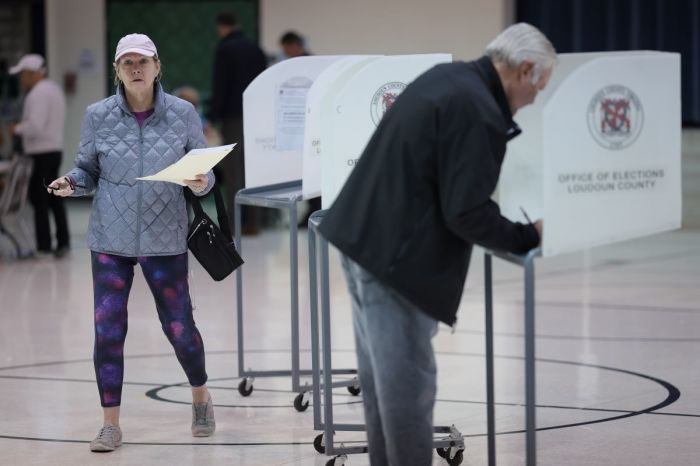 Virginia voters cast their ballots at Newton-Lee Elementary School on Nov. 7, 2023, in Ashburn, Virginia. With control of Virginia's General Assembly at stake, results of the day's voting could potentially impact the commonwealth's abortion policies as well as the national political future of Youngkin. 