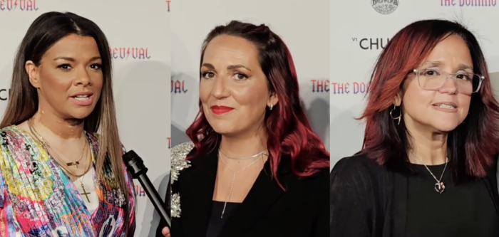 Jenny Weaver, Taisha Locke and Ibelize Pagani at the red carpet premiere of “The Domino Revival” in New York City on October 3, 2023. The film is back in theaters for an encore showing on November 13, 2023.