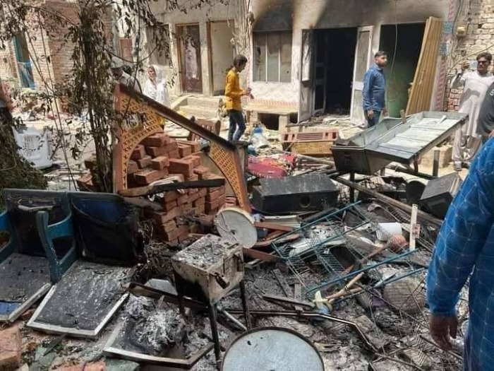 Debris lies in the aftermath of the mid-August 2023 riots in Jaranwala, Pakistan.