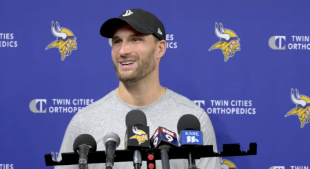 Minnesota Vikings quarterback Kirk Cousins speaks during a press conference on Nov. 17, 2023. 