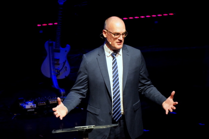 Josh Newell, Jesus Film Project executive director, speaks about the behind-the-scenes making of the new 'JESUS' movie at a Museum of the Bible in Washington, D.C. on Nov. 30, 2023.