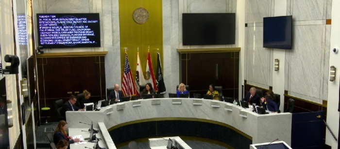 Attendees participate in a meeting of the County of San Diego Board of Supervisors of San Diego, California, on Dec. 5, 2023. 