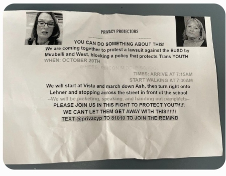 In October, a protest was organized against Mirabelli and West at Rincon Middle School using 'REMIND,' a smartphone app by which students and teachers can communicate with each other, according to the complaint.