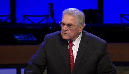 Junior Hill, a notable Southern Baptist revival preacher, speaks at Bellevue Baptist Church of Memphis, Tennessee, in 2018. 