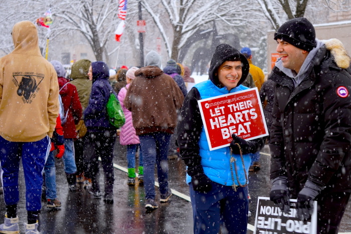 A snow storm didn't stop pro-Life demonstrators from marching the streets together in Washington DC for the annual March For Life Event in solidarity with the anti-abortion stance on Jan. 19, 2024.