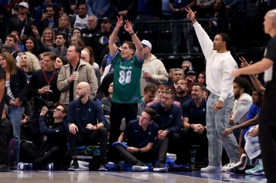 Dallas Mavericks owner Mark Cuban reacts to a shot in the first half against the Portland Trail Blazers at American Airlines Center on January 05, 2024 in Dallas, Texas.