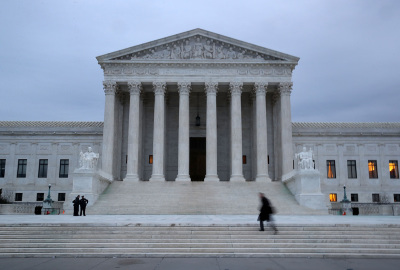 A man walks up the steps of the U.S. Supreme Court on January 31, 2017, in Washington, D.C.  