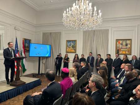 Tristan Azbej, the Hungarian Secretary of State for the Aid of Persecuted Christians and the Hungary Helps Program, speaks at The Welcome Reception kicking off the annual IRF Summit in Washington, D.C. on Jan. 29, 2024. 