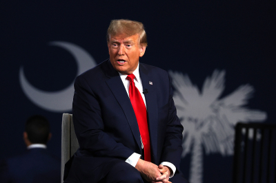 Republican presidential candidate, former U.S. President Donald Trump, speaks during a Fox News town hall at the Greenville Convention Center on February 20, 2024, in Greenville, South Carolina. South Carolina holds its Republican primary on February 24.