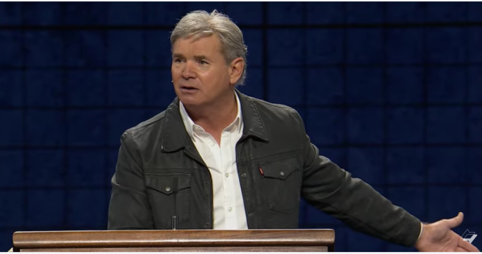 Pastor Jack Hibbs gives a sermon at Calvary Chapel in Chino Hills, California, on Feb. 25, 2024. 