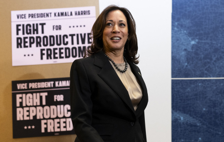 Vice President Kamala Harris arrives to speak during her visit to a Planned Parenthood clinic in Saint Paul, Minnesota, on March 14, 2024. Harris toured an abortion clinic, highlighting a key election issue in what U.S. media reported was the first-ever visit by a president or vice president to an abortion facility. 