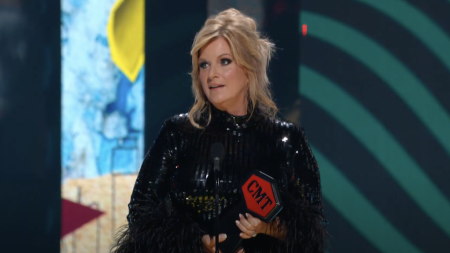 Trisha Yearwood accepts the Humanitarian Award at the CMT Music Awards at Moody Center in Austin, Texas, on April 7, 2024. 